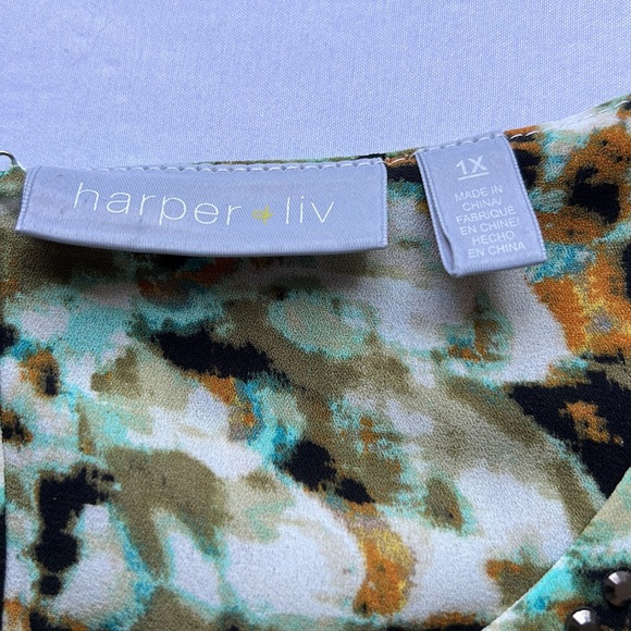 Harper & Liv Teal/Rust Patterned Sleeveless Blouse (1X) - Picture 4 of 7